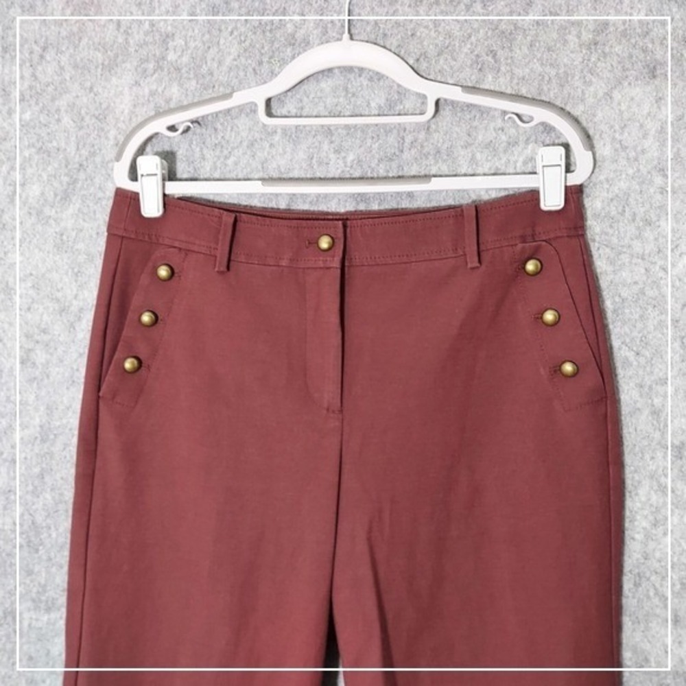 Talbots Pants 6 Burgundy Nautical Sailor Skipper Marine Crop Wide Leg Button - Picture 2 of 9